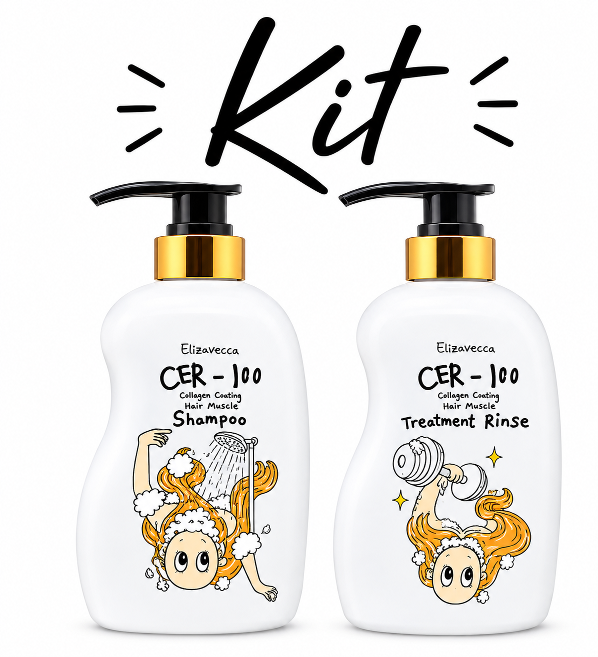 KIT Elizavecca CER-100 Collagen Coating Hair A+ Muscle Shampoo + Treatment Rinse Kit 500ml