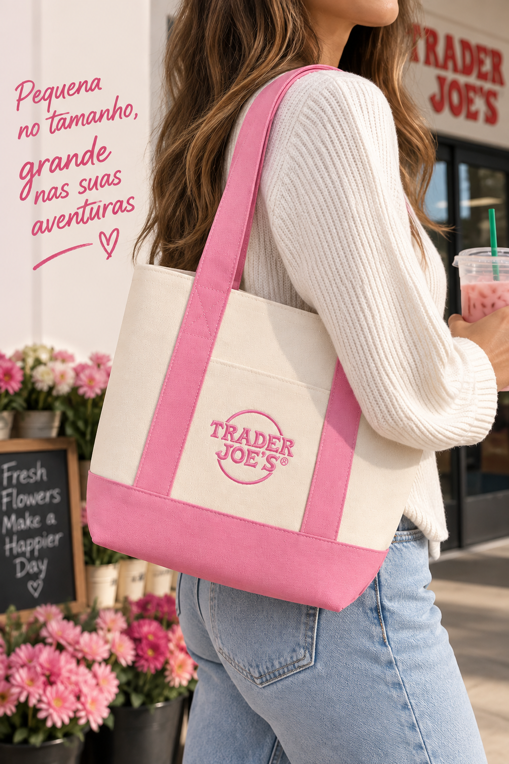 Trader Joe’s Mini Tote Bag Spring  – Bolsa de Lona Edição Limitada
