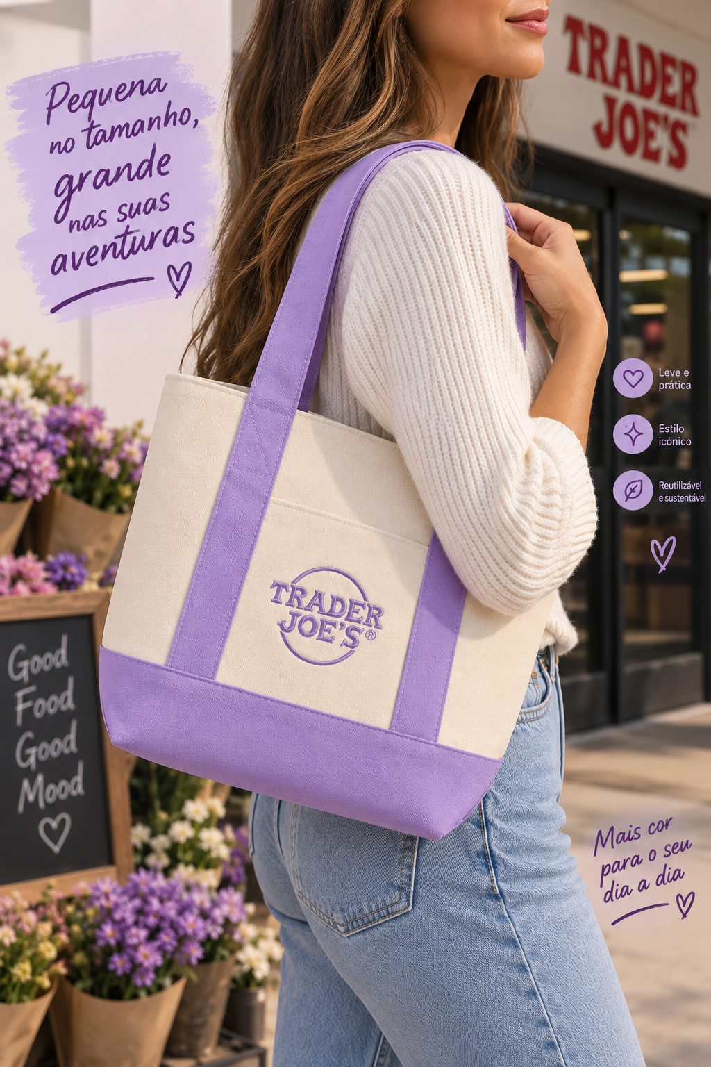Trader Joe’s Mini Tote Bag Spring  – Bolsa de Lona Edição Limitada