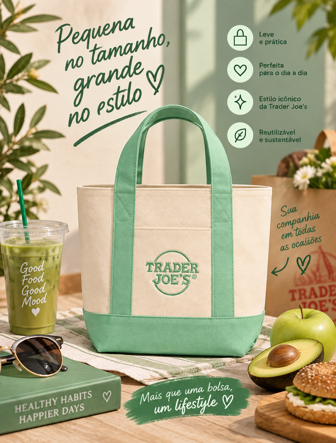Trader Joe’s Mini Tote Bag Spring  – Bolsa de Lona Edição Limitada