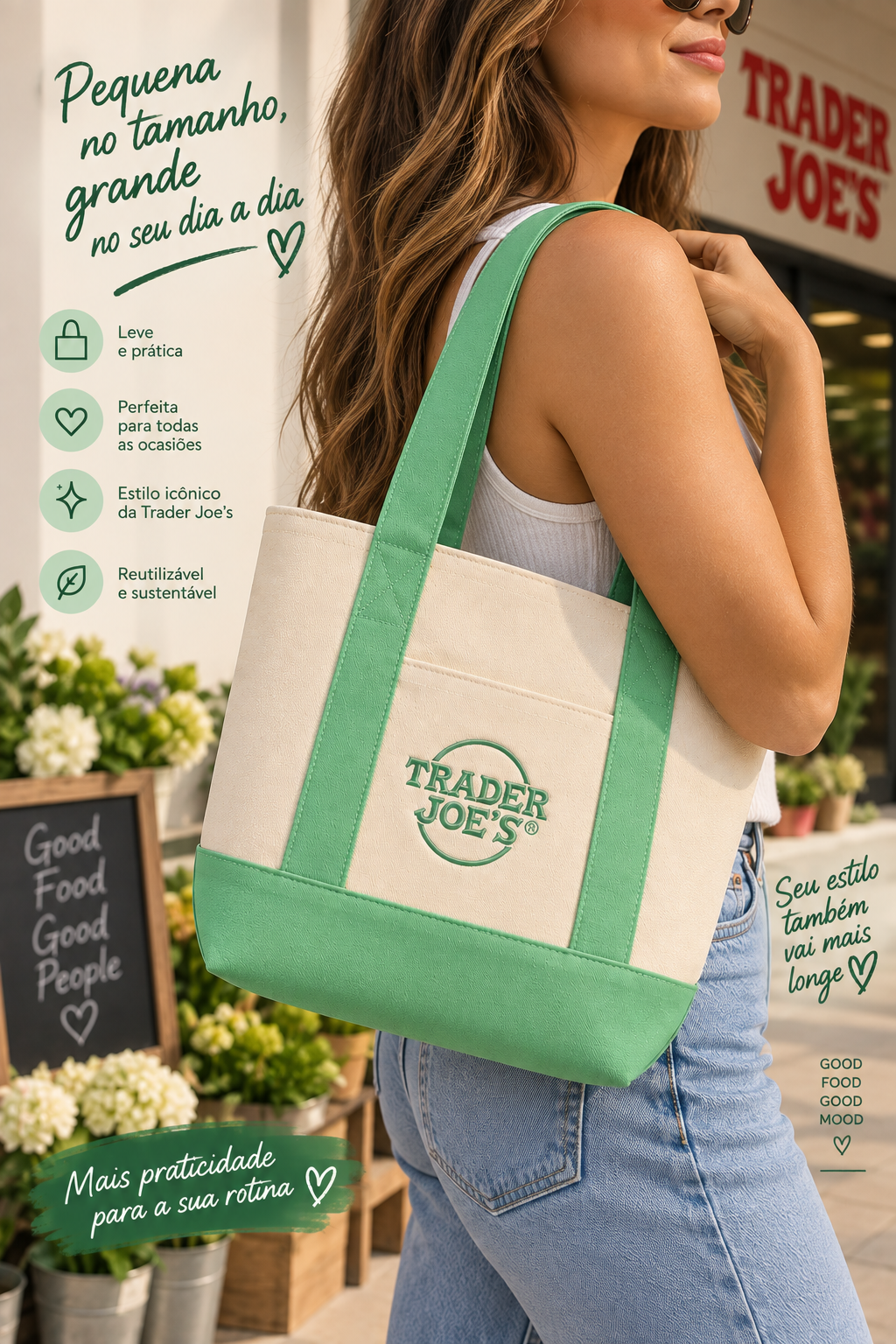 Trader Joe’s Mini Tote Bag Spring  – Bolsa de Lona Edição Limitada