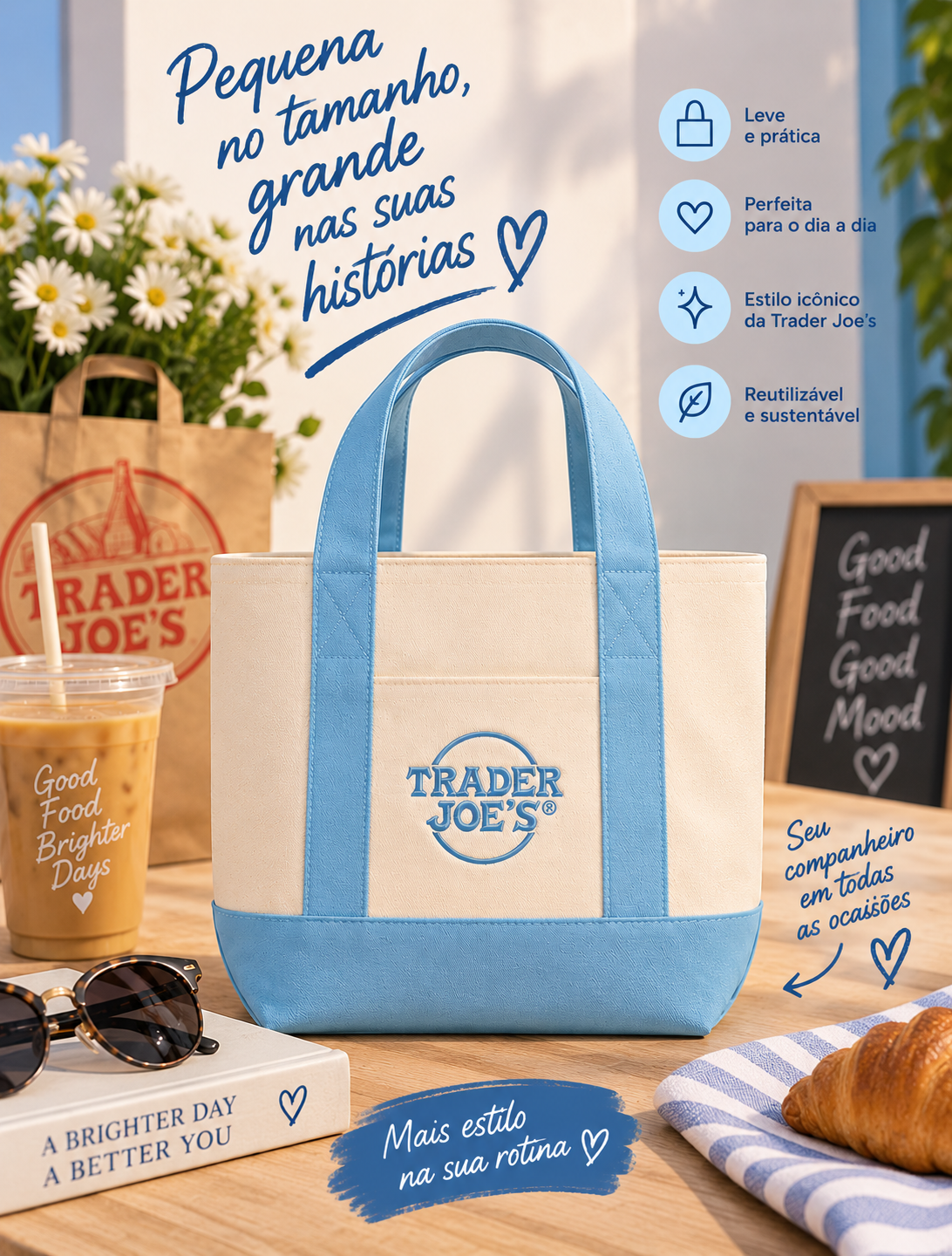 Trader Joe’s Mini Tote Bag Spring  – Bolsa de Lona Edição Limitada