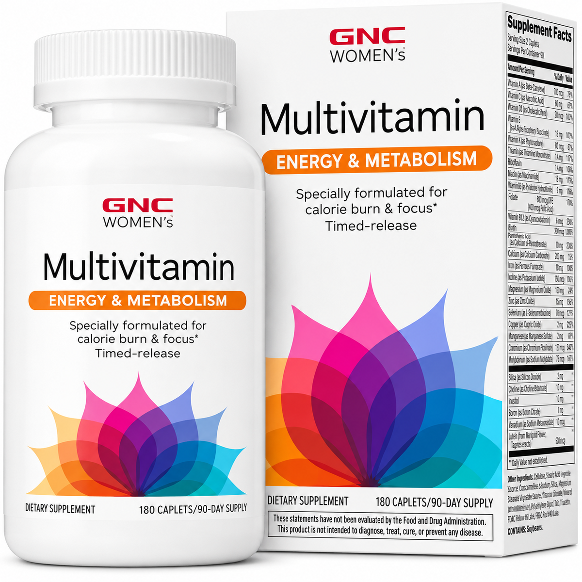 GNC Women's Energy & Metabolism Multivitamínico Feminino com Cafeína 100mg – 180 Comprimidos