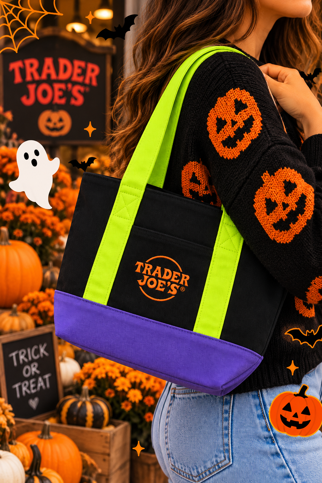 Trader Joe's Mini Canvas Tote Bag Black Halloween Edition 2026