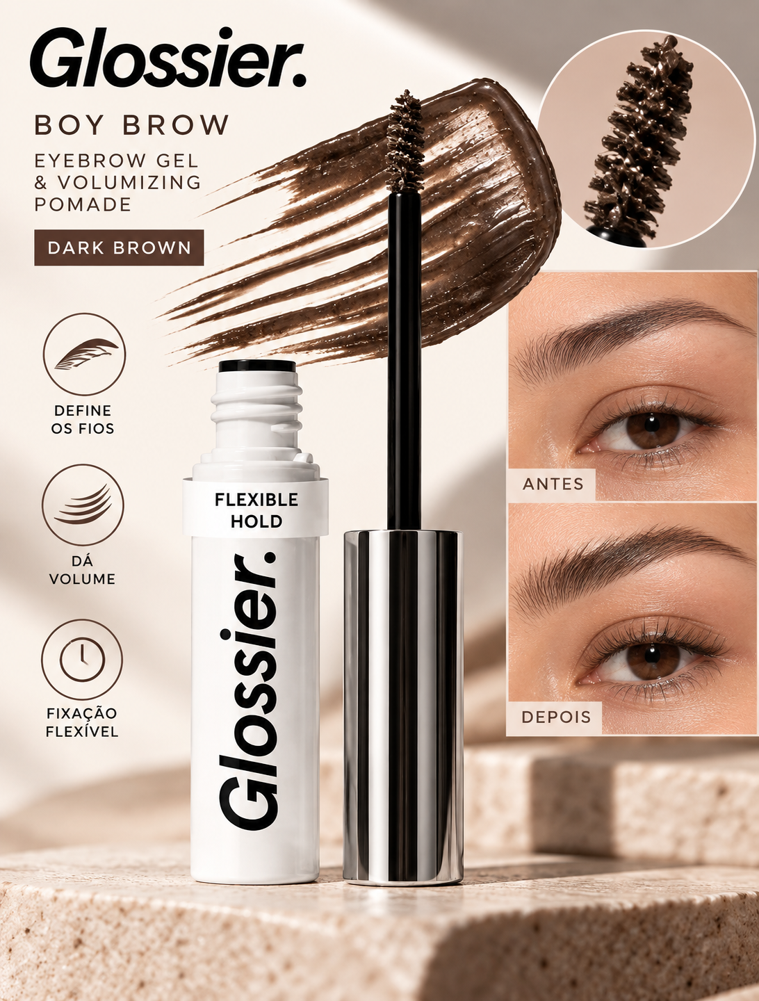 Glossier Boy Brow Gel para Sobrancelhas Dark Brown – 3,8 g