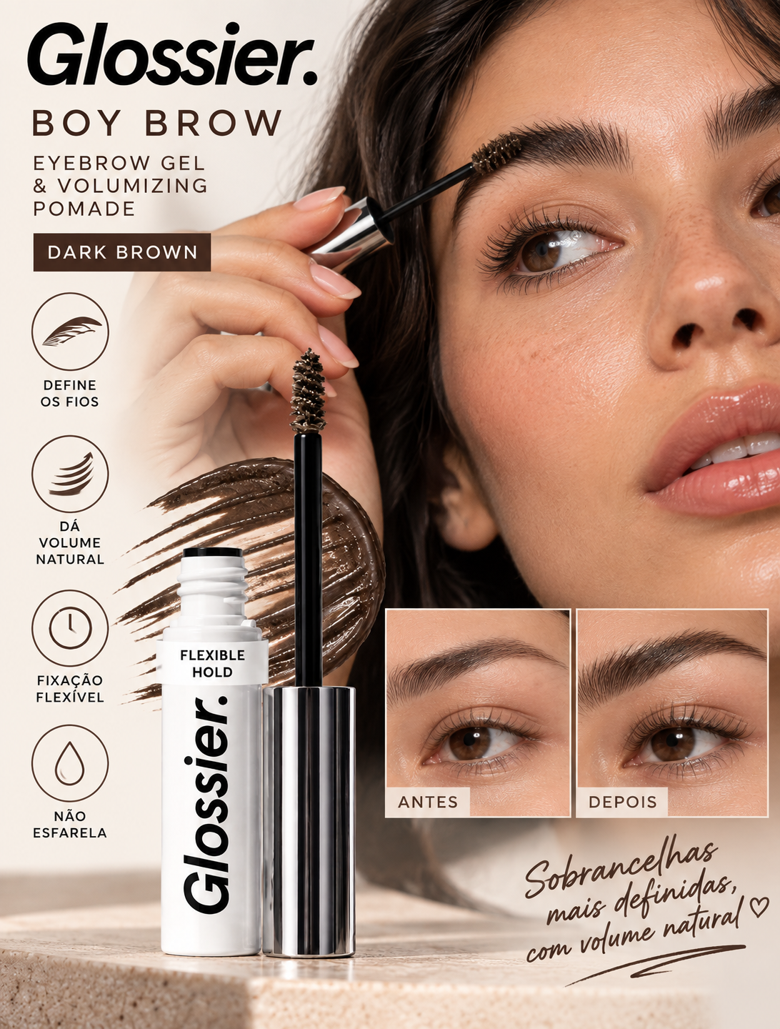 Glossier Boy Brow Gel para Sobrancelhas Dark Brown – 3,8 g