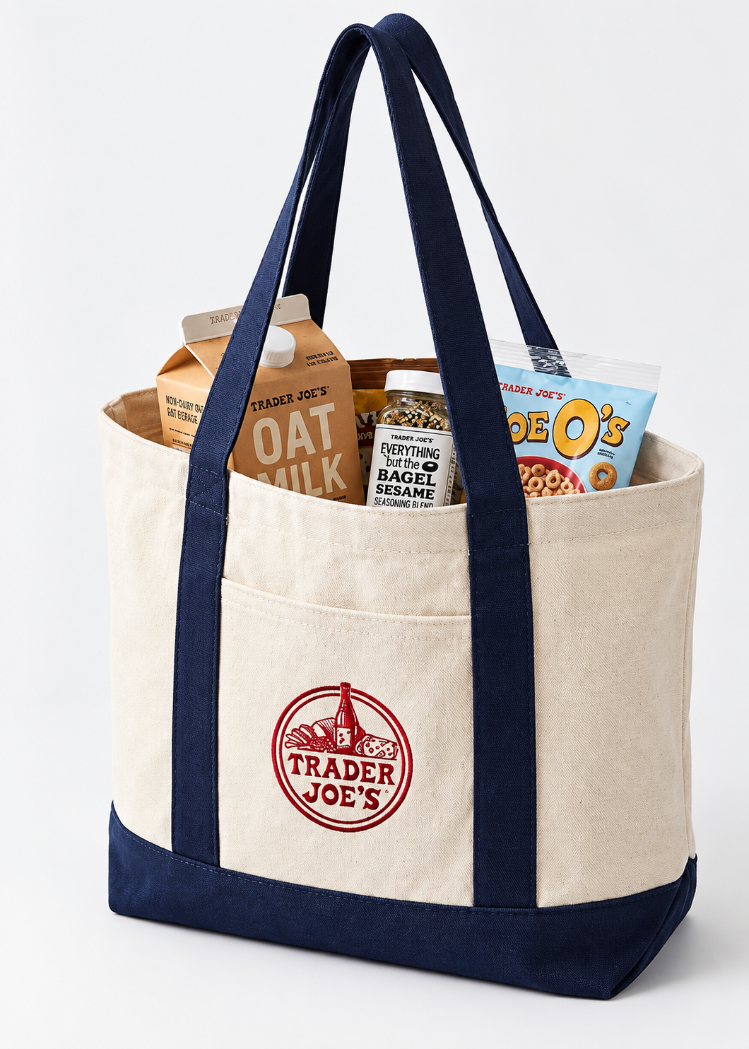 Trader Joe’s Tote Bag Navy Blue – Bolsa de Lona Grande Original
